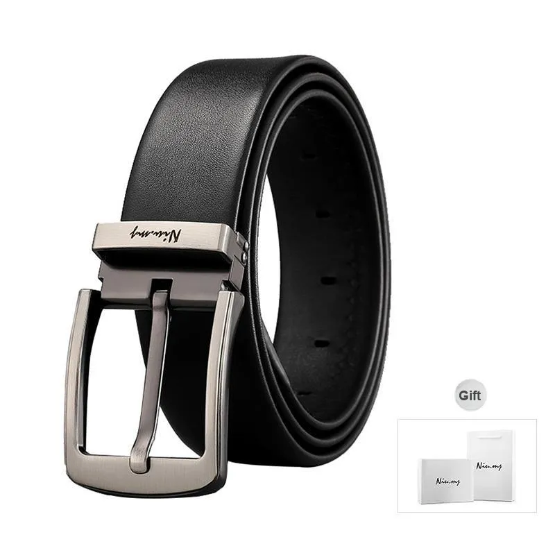 NIUMJ Soft, High Quality Top Grain Cow Leather Pin Buckle Leather Belts Men's Width 3.8cm-1