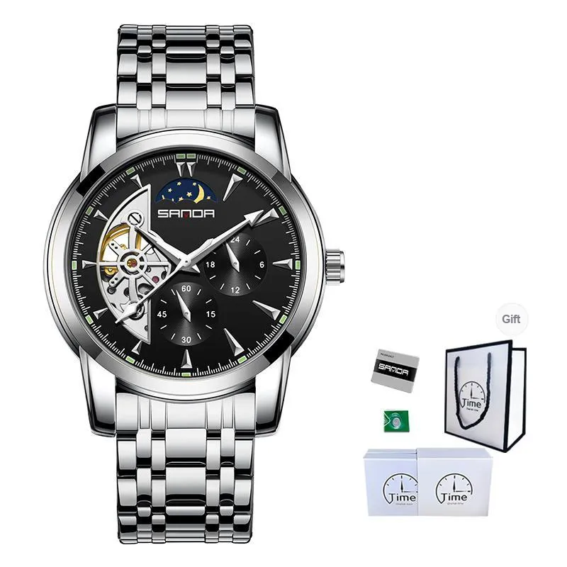 Sanda Automatic Mechanical Movement Stainless Steel Strap Watch Men's Watches White Dial-4
