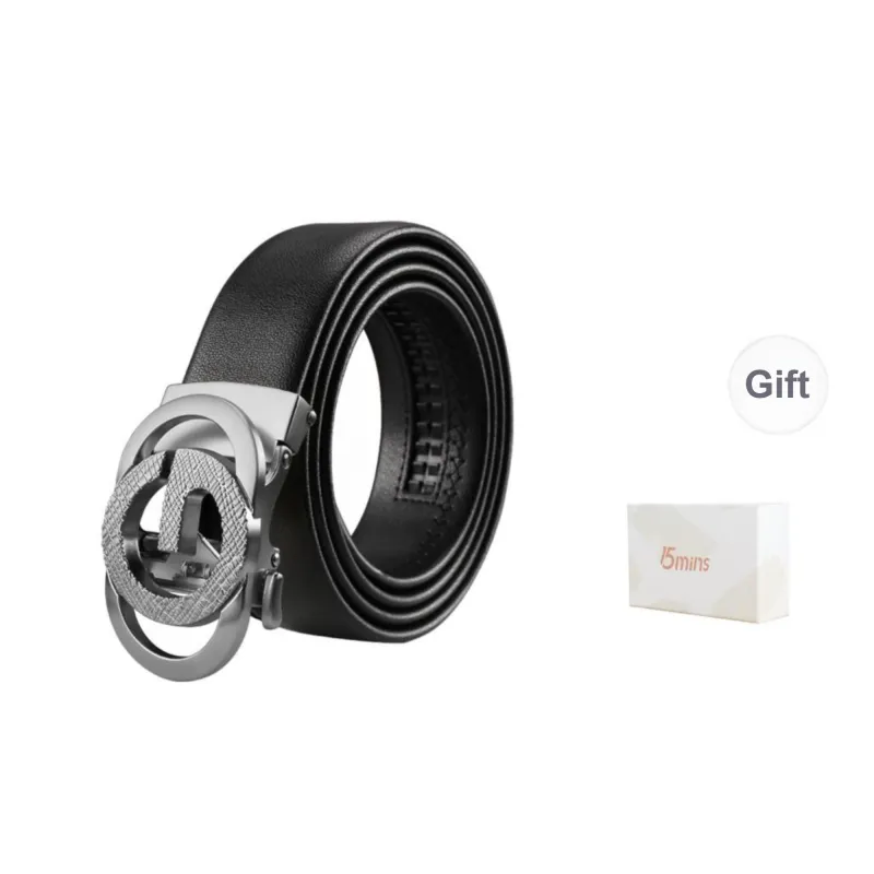 15 MINS High End Automatic Buckle Business Pants Belt Split Cow Leather Belts Men's Black 3.5cm-15