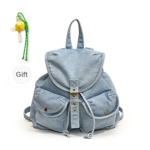 Ceion Keust Denim Backpack Casual Fashion Backpack Bucket Bag Blue/Black