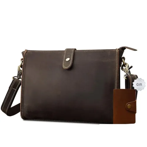 Simple&nature Cow Leather Envelope Bag Multi-Functional Bag Shoulder Bag Crossbody Bag Regular Men's Dark Brown