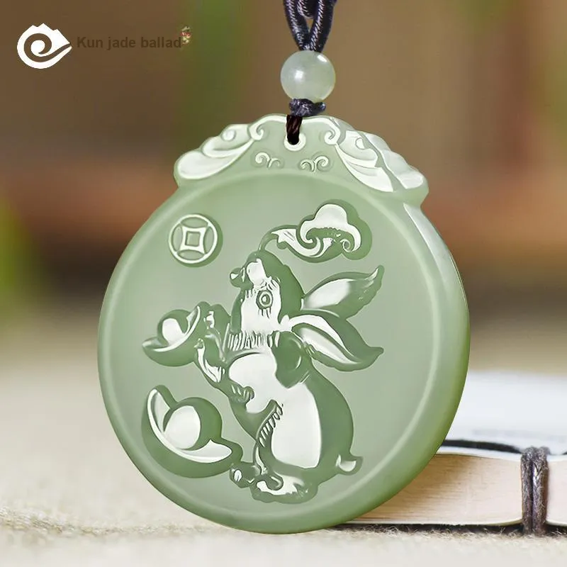 KUNYUYAO Hetian Jade Pendants Pale Greenish White Jade Unisex-107