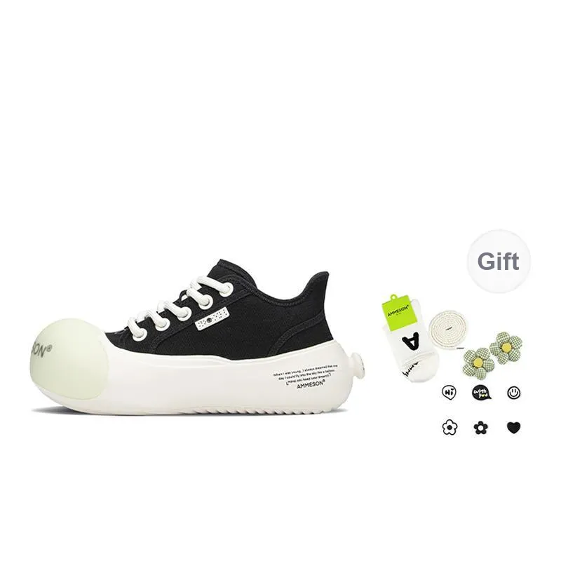 AMMESON Anti Slip Wear Resistant Low Top Skateboard Shoes Women's Black White-0