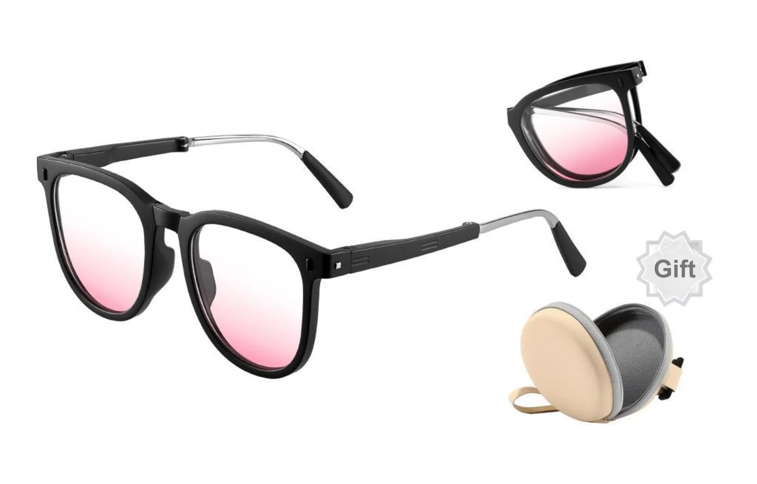 ENFANTIN Sunglasses Women's Foldable Black Frame With Gradient Blush Lens
