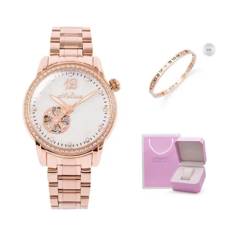 Melissa Four Leaf Clover Collection Mechanical Movement Gold Plated Strap Watch Women's Watch White Dial