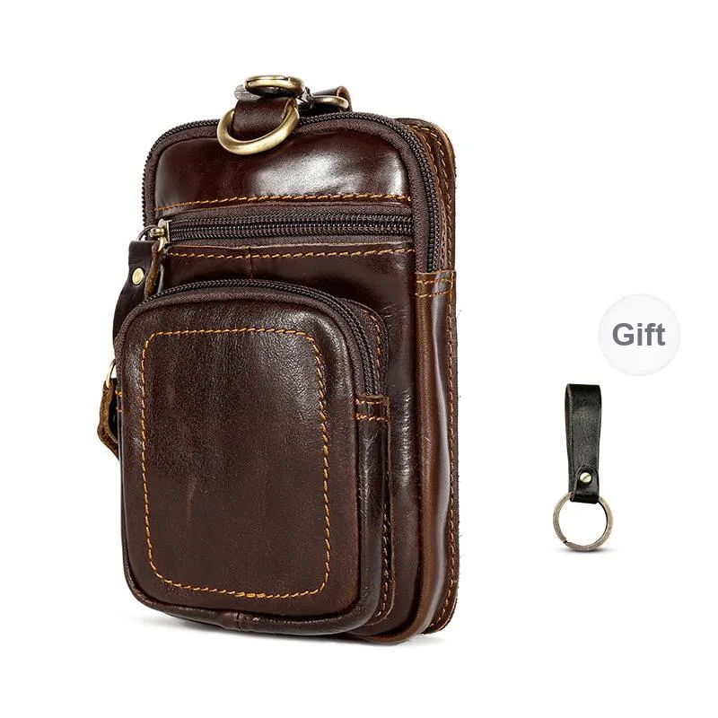 Yalu Cow Leather Running Multifunction Belt Cell Phone Fanny Pack Regular Men's Coffee/Black-1