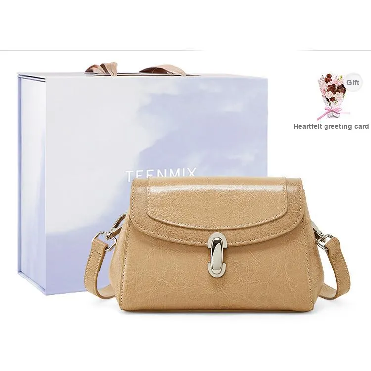 Teenmix Cow Leather With Synthetic Leather Underarm Shoulder Bag, Crossbody Bag Trumpets Women's Black/White/Khaki-14
