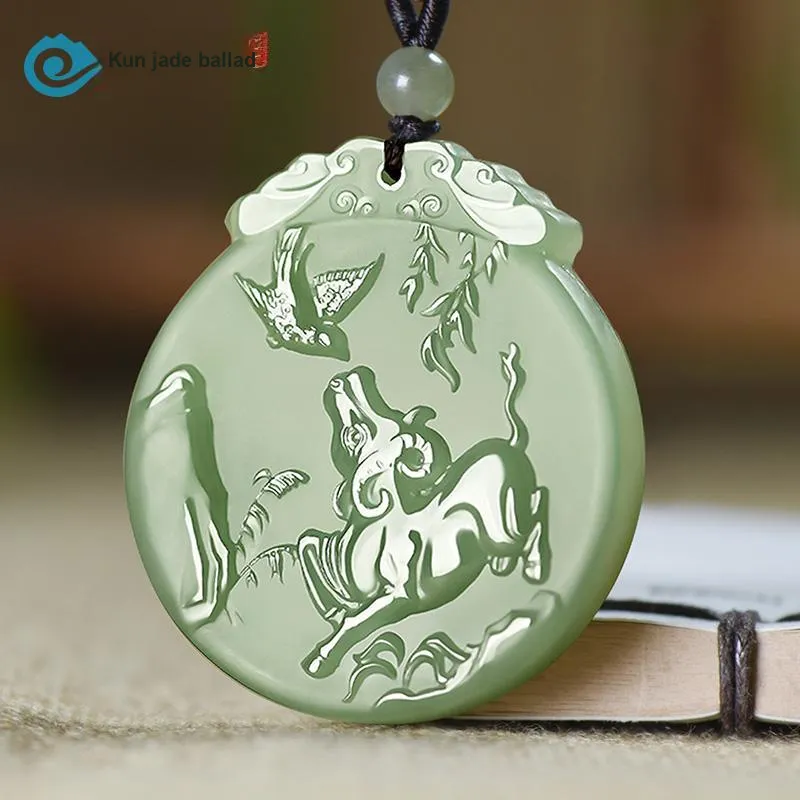 KUNYUYAO Hetian Jade Pendants Pale Greenish White Jade Unisex-93