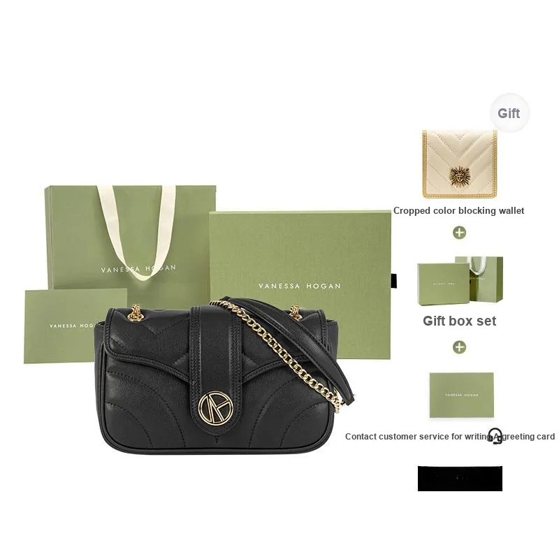 VANESSA HOGAN Brand Twill Design Niche Chain Small Square Bag Women's Ecru/Black-6