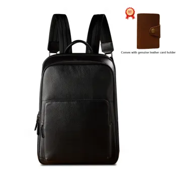 Simple&nature Top Grain Cow Leather Laptop Backpack Large Size Men's Black