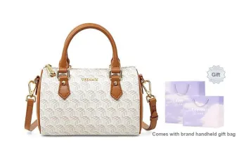 Teenmix PVC Bonded Fiber Synthetic Leather Boston Bag Handbag Pillow Bag Shoulder Bag Crossbody Bag Women's Brown/Gray