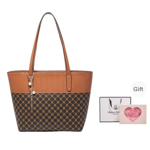 Marino Orlandi Synthetic Leather PVC Tote Bag Shopping Bag Portable Laptop Bag Shoulder Bag Large Size Women's Coffee