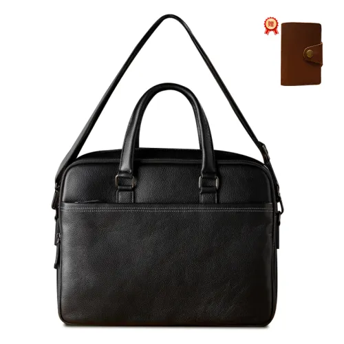 Simple&nature Cow Leather Handbag Business Briefcase Medium Size Men's Black