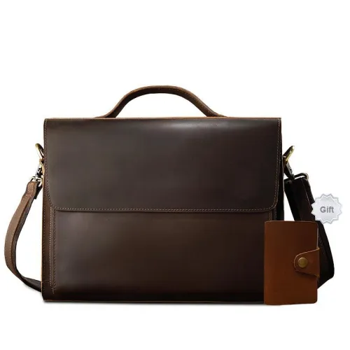 Simple&nature Cow Leather Messenger Bag Shoulder Bag Crossbody Bag Official Document Pack Large Size Men's Dark Brown