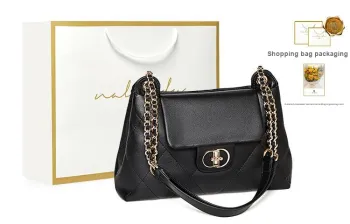 Narandu Cow Leather Shoulder Bag Large Size Women's Black/Ecru/Brown