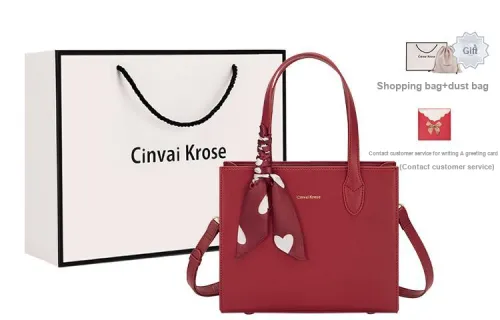 Simvay Clos Cow Leather, Synthetic Leather Tote Shoulder Bag, Crossbody Bag, Handbag Medium Size Women's Rouge Red