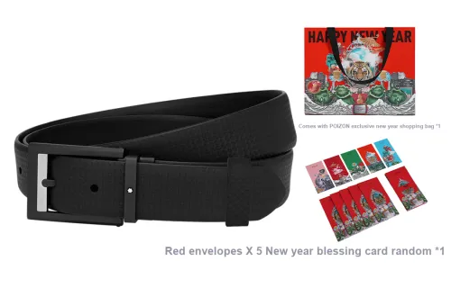 MONTBLANC Pin Buckle Leather Belt Black Width 3cm Leather Belts Men's Black