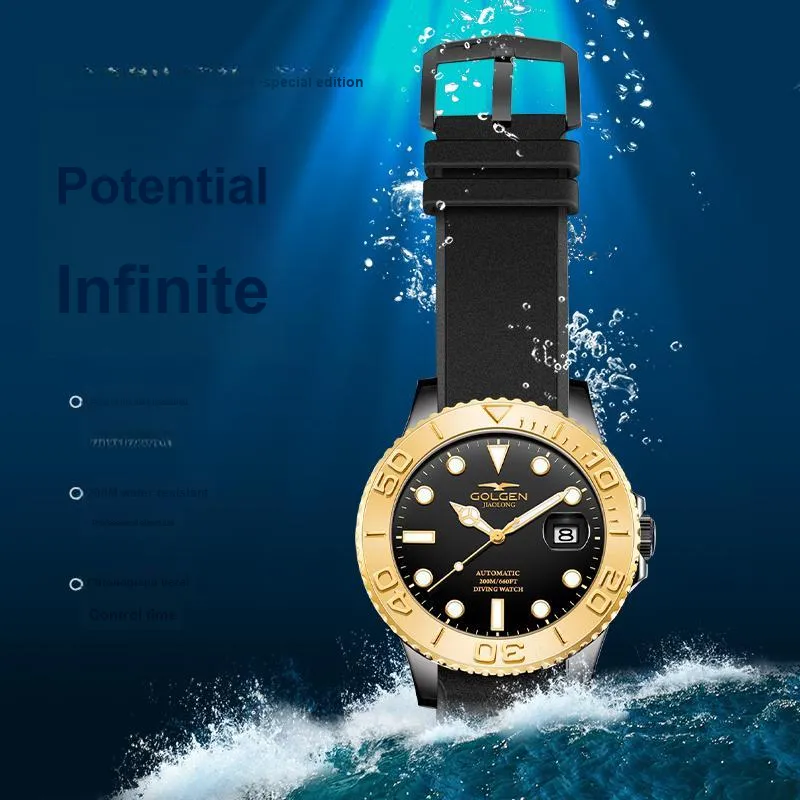 GOLGEN Auger Collection Automatic Mechanical Movement Silicone Strap Watch Men's Watches Black Dial-2