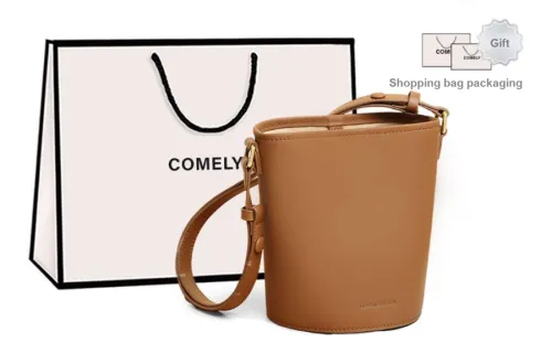 COMELY Cow Leather Patchwork Synthetic Leather Bucket Bags Shoulder Bag Crossbody Bag Regular Women's Camel Brown