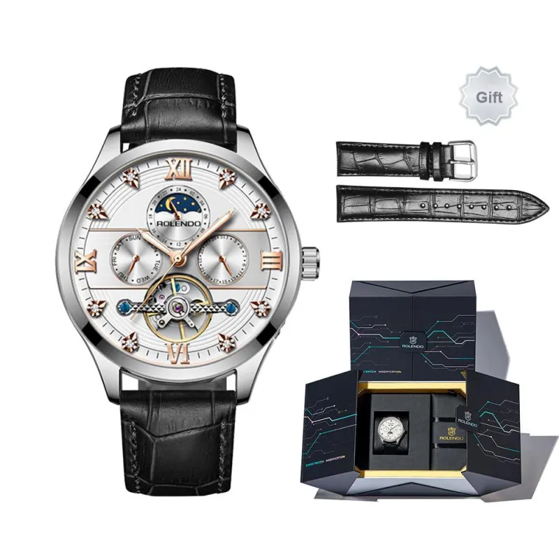 ROLENDO R Automatic Mechanical Movement Stainless Steel Watchband Watch Men's Watches White Dial-35