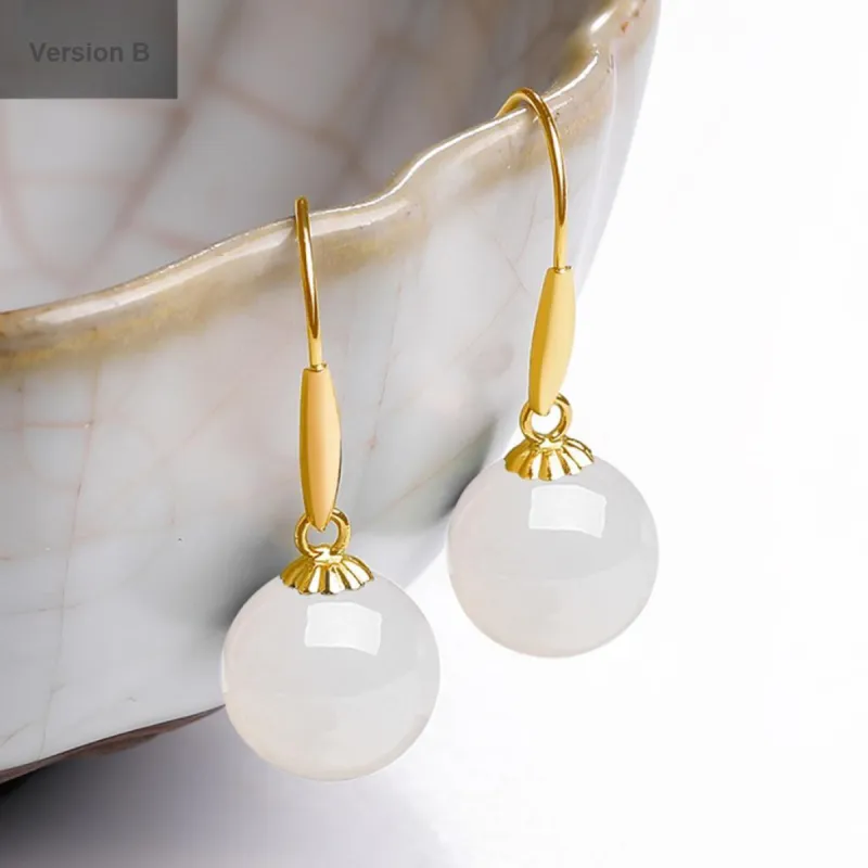 Oriental Jade Hetian Jade Earrings White Jade Women's-1