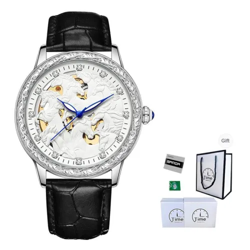 Sanda Automatic Mechanical Movement Leather Watch Bands Chinese Watches Men's Watches Black Dial