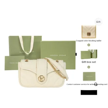 VANESSA HOGAN Brand Twill Design Niche Chain Small Square Bag Women's Ecru/Black
