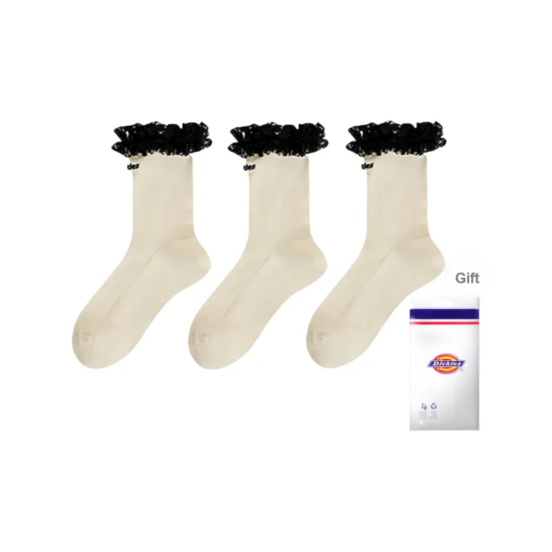Dickies Moisture-Wicking Breathable Lace Trim Design Fall And Winter Crew Socks Women's-4
