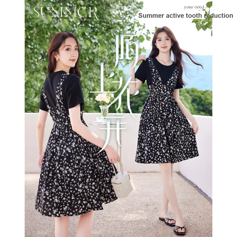 Like The Age Of Water Summer Short Sleeved Dress Women's Black-1
