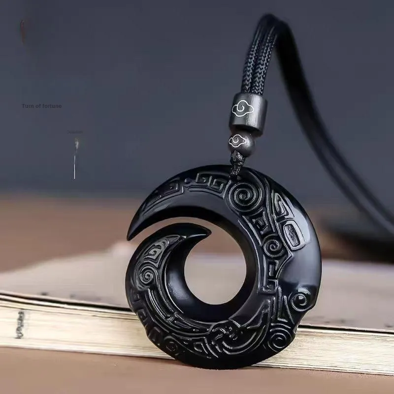 Lingxiang Yurun Obsidian Necklaces Unisex-7