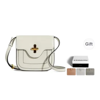 Cthulhu Cow Leather Crossbody Block Saddle Bag Medium Size Women's Black/Ecru