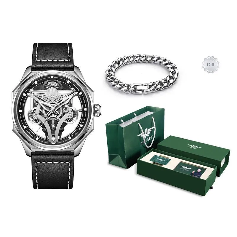 JINLERY Automatic Mechanical Movement Watch Men's Watches Black Dial-1