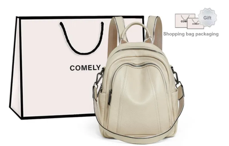 COMELY Cow Leather With Synthetic Leather One Shoulder Backpack Medium Size Women's White/Black-0