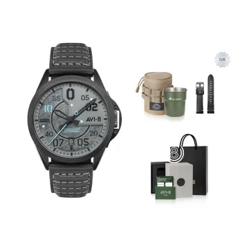 AVI 8 P 51 Mustang Collection Wrist Watch Automatic Mechanical Movement Leather Watch Bands Gray Dial Men's Watches Box