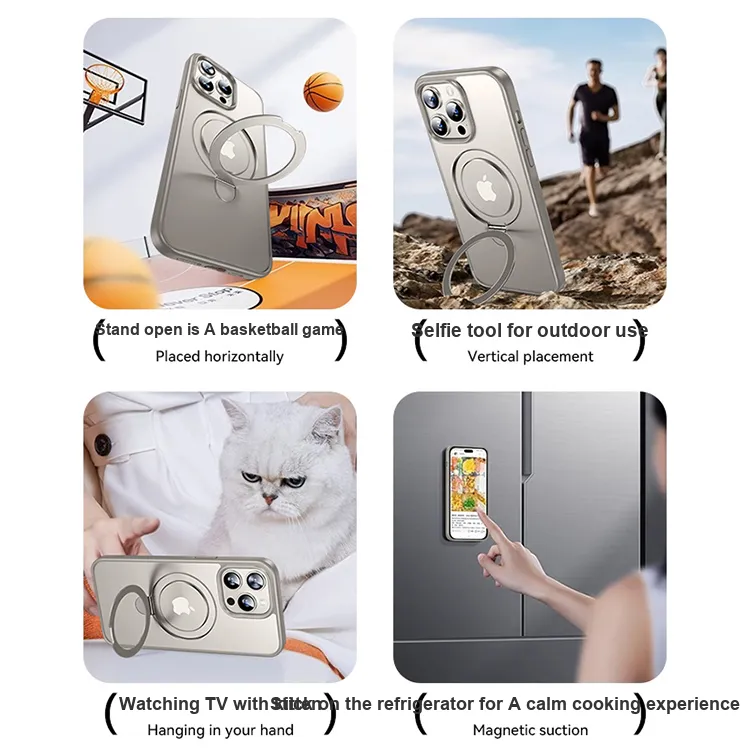 Andmo ABS + PC Material Magnetic Stand Case Compatible With Apple 15/14promax Phone Cases-5