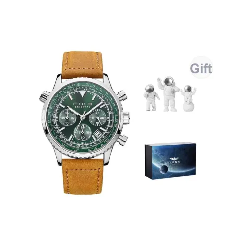 FEIKE Pilot Collection Кварцевый механизм Кожаный ремешок Часы Мужские Зеленый циферблат