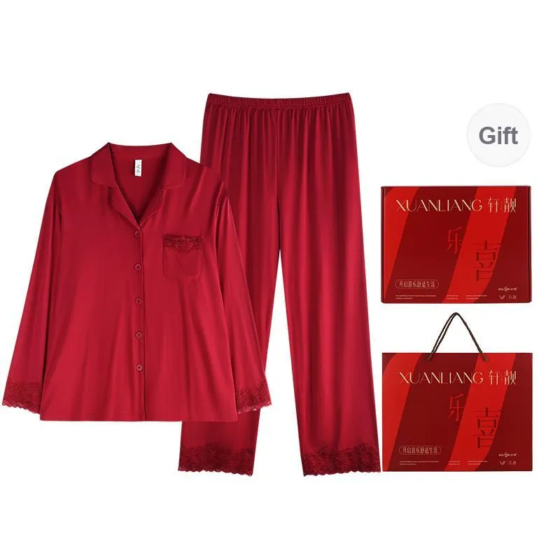 Xuan Liang Pajama Set Women's Gift Box Set Maroon-0
