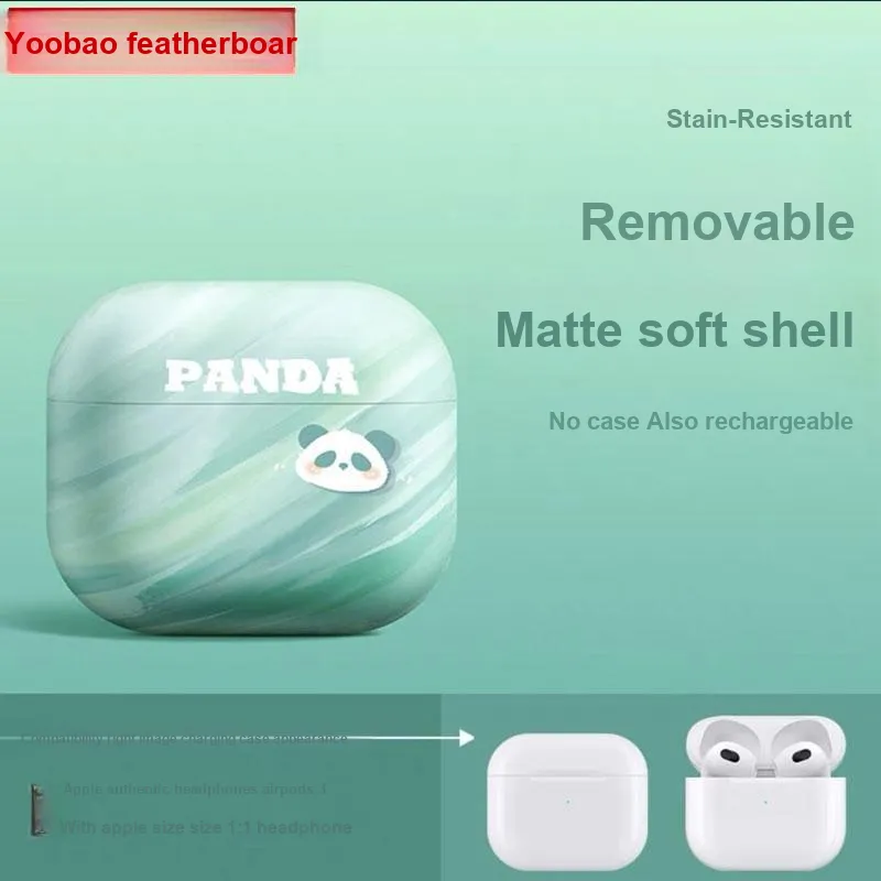 Yoobao Compatible With AirPods TPU Little Cyan Cloud Panda Matte Fully Enclosed Impact Resistant Headphone Cases-4