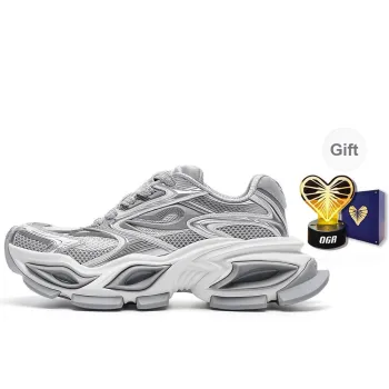 OGR Cushioning, Slip Resistant, Abrasion Resistant, Height Increasing Low Top Chunky Sneakers Unisex White Silver