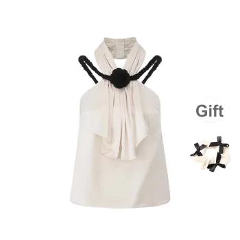TURN UP Tank Tops Women's Pearl White+Bowknot Hair Tie Comes With