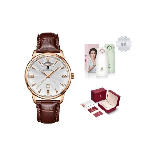 ERNEST BOREL Jules Кварцевый механизм Мужские часы Часы 40 мм Белый циферблат Корпус из нержавеющей стали Ремешок из натуральной кожи