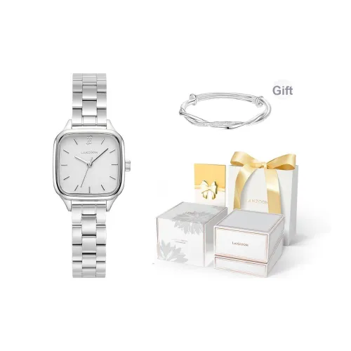 LANZOOM Белый Серебряный Small Block Элегантный стиль Модный Small Square Watch Кварцевый механизм Женские часы