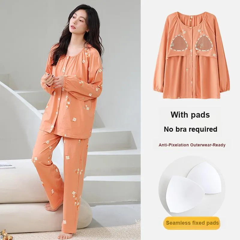 Cotton Gene Pajama Set Women's Orange Red-1