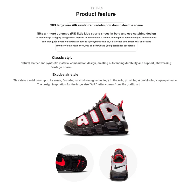 Nike Air More Uptempo Medium Ash Siren Red White PS-1