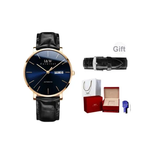 I W CARNIVAL HWGUOJI Автоматический механический механизм натуральная кожа ремень часы мужские синий циферблат