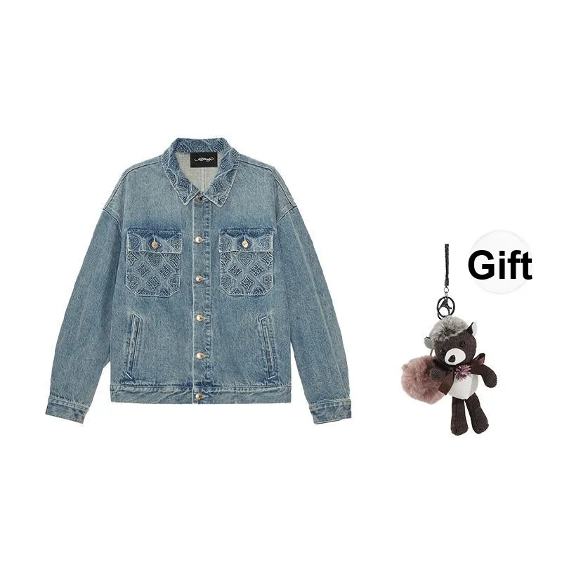 Ed Hardy Denim Jacket Men's Indigo With Complimentary Saint Laurent Black Opium Fragrance Pendant