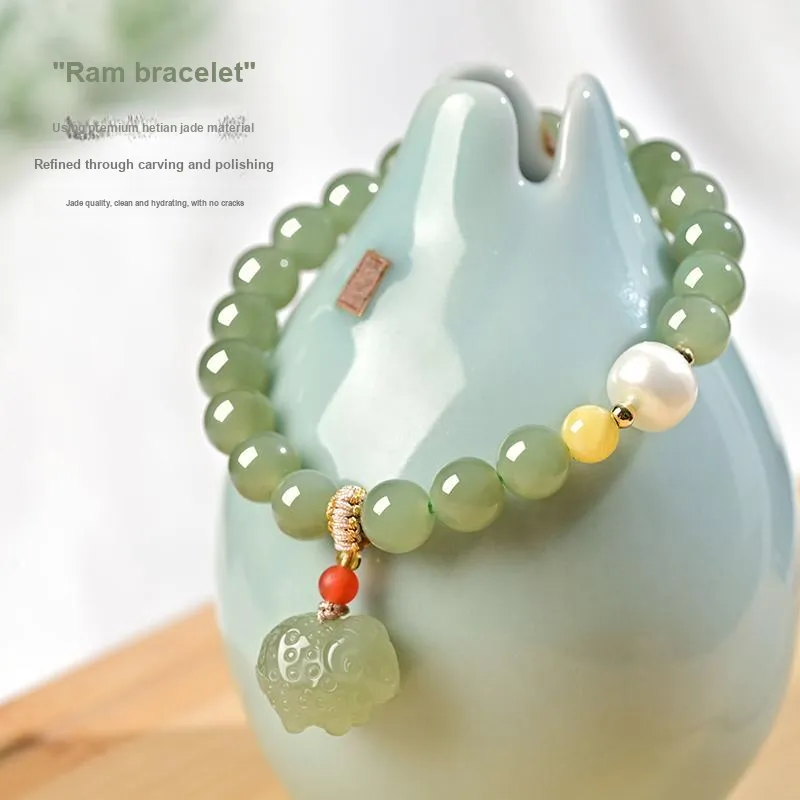 KUNYUYAO Chinese Zodiac Zodiac Year Bead Chain Beaded Bracelet White Jade Unisex-27