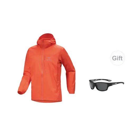 Arcteryx Squamish Windbreaker Jackets Men Sunset Orange Includes Glasses - Full Black Frame With Grey Lenses