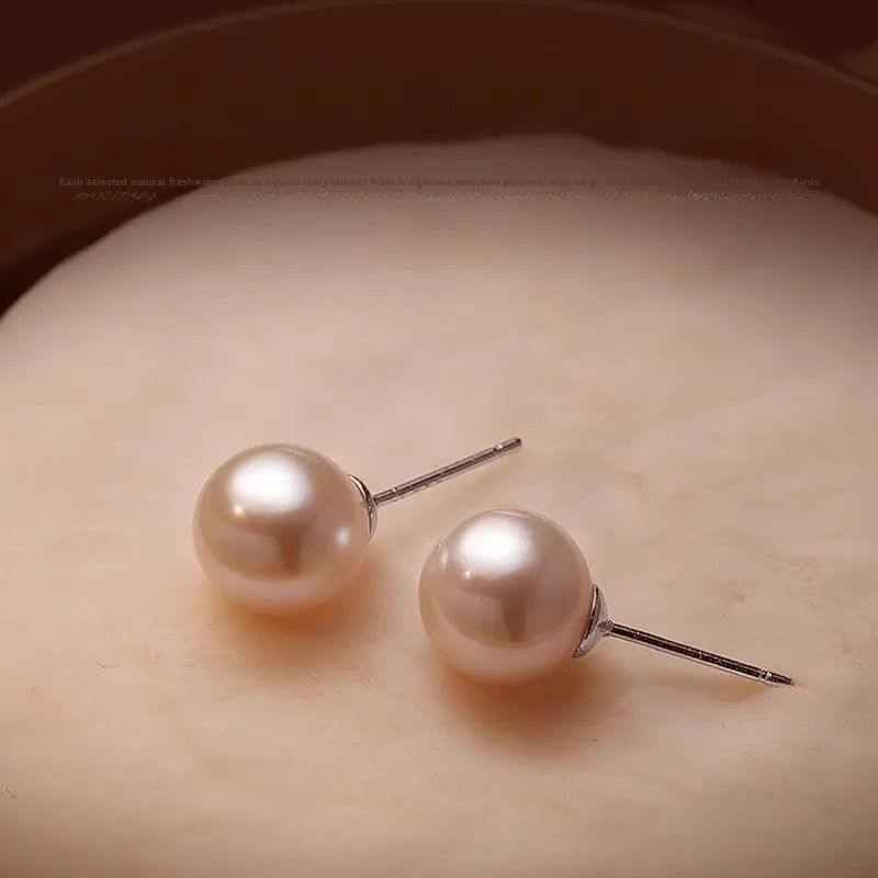 Lang Wind S925 Silver, Freshwater Pearl Stud Earrings Women's-4