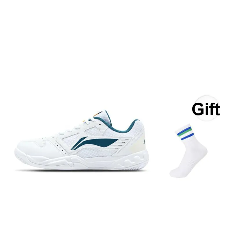 LiNing Feather Durable Breathable Coverage Low Top Badminton Shoes Unisex White Green-7